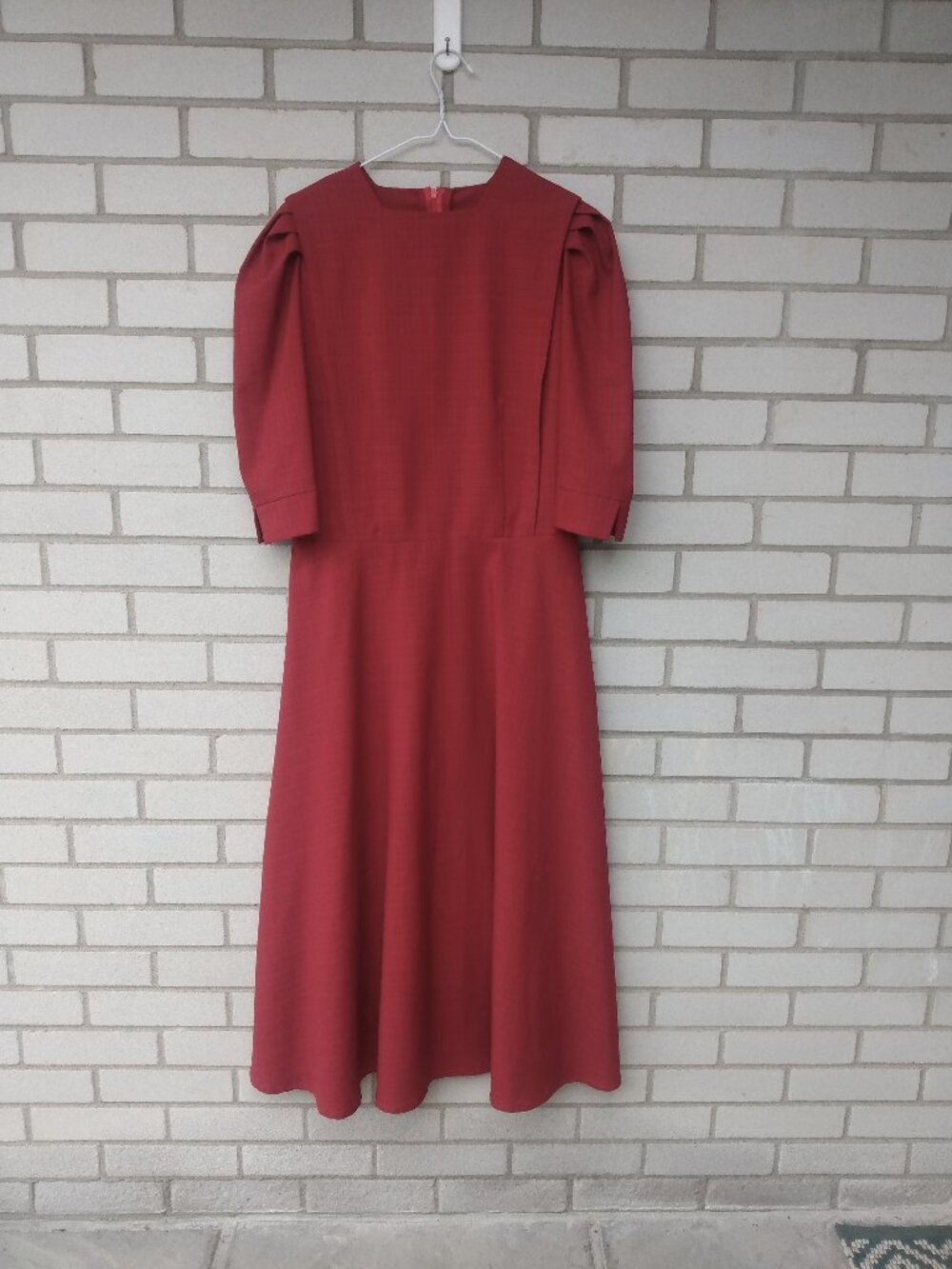 Mennonite Cape Dress Burgundy Red Puffed Half Sleeves Prairie Cottagecore Modest